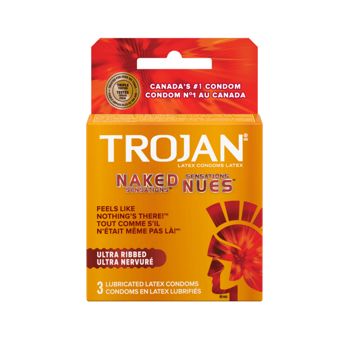 Trojan naked sensation ultra ribbed lubricated latex condoms ( pack of 3 )