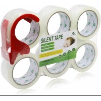 Bomei no noise silent clear packing tape with free dispenser (pack of 6 rolls)  