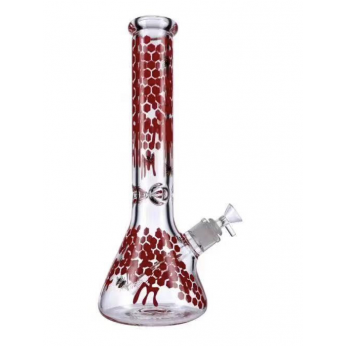14“ 7mm Red Bee with Flower Bong