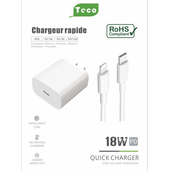 Teco PD Charge Set USB C To Lightning (20W)