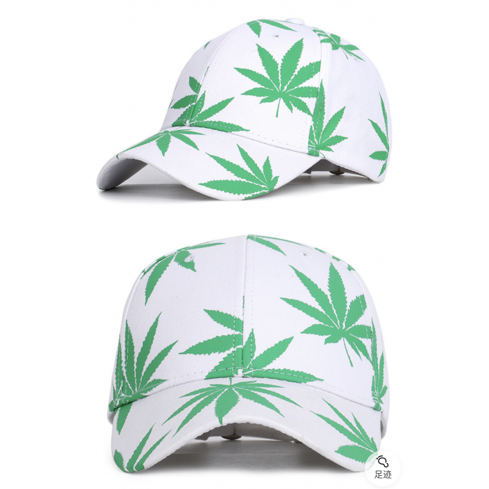 Sport Hat Cannabis leaf white