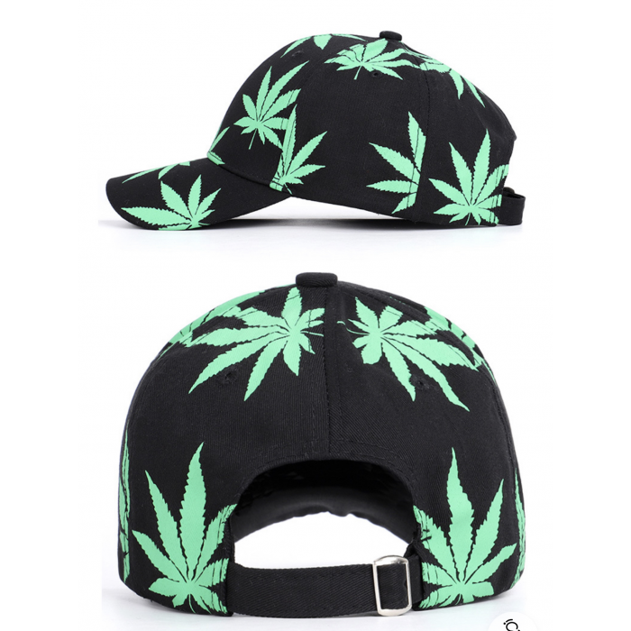 Sport Hat Cannabis leaf Black